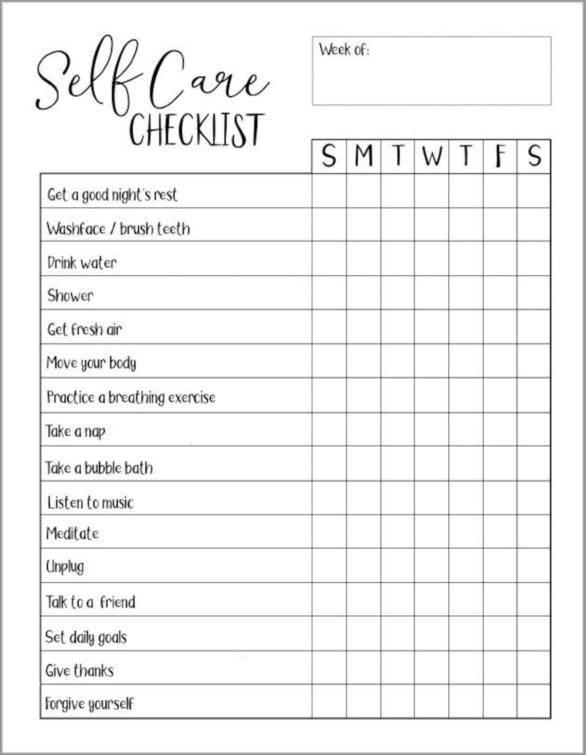 Self care checklist - virtprocess