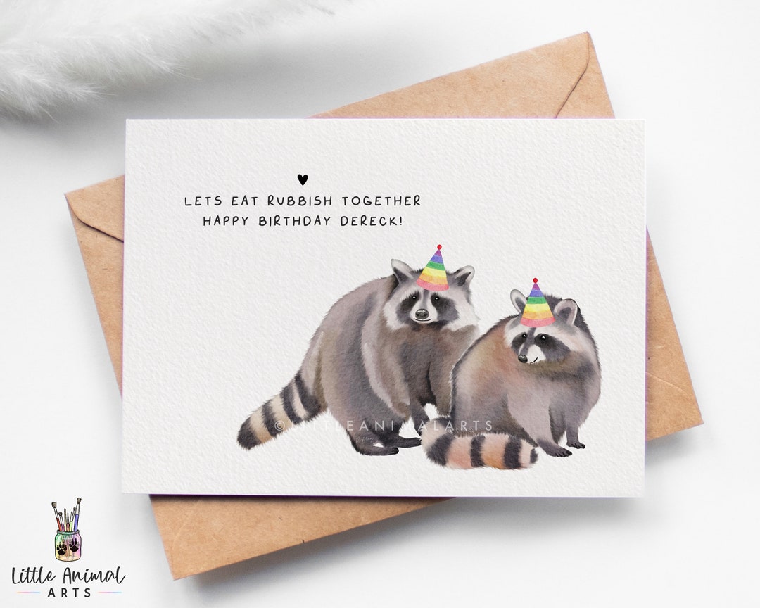 Raccoon Couple Birthday Card Cute Personalised Girlfriend - Etsy