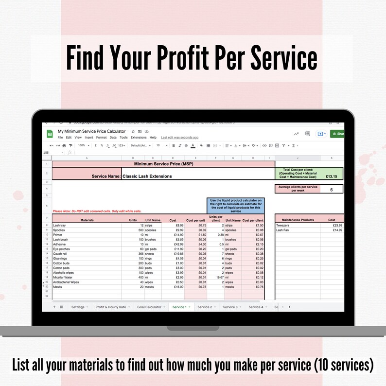 The Pricing & Goal Setting Spreadsheet for Beauticians, Pricing ...