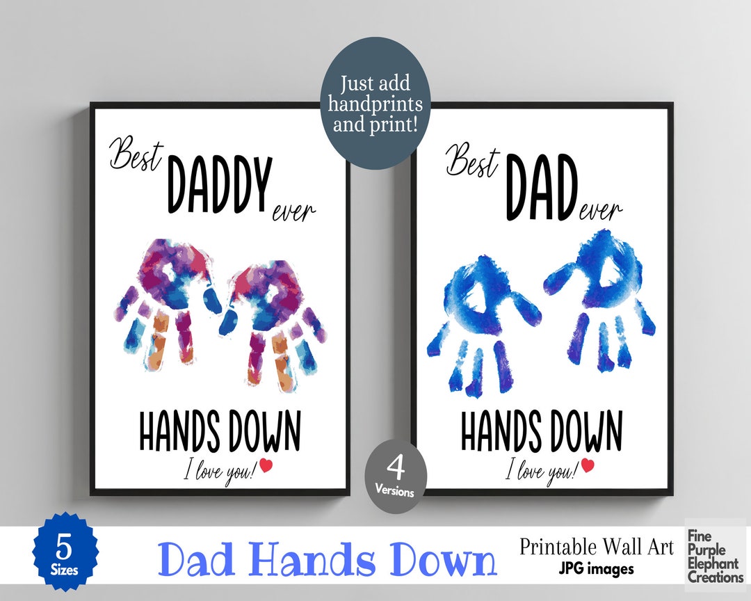 Custom Best Dad Hands Down Handprint Digital Art Print Mother Father ...