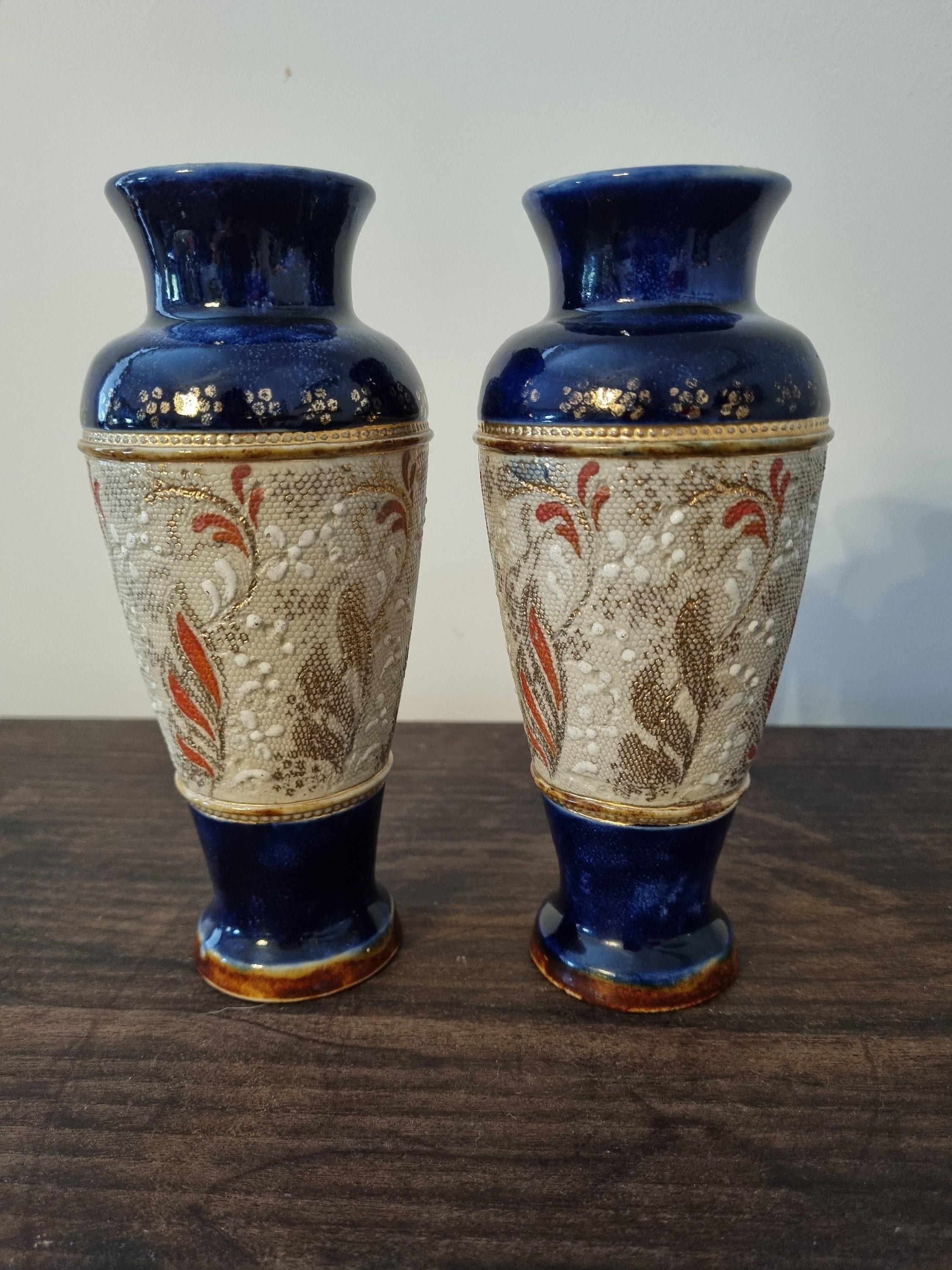 Pair of Royal Doulton Lambeth Slater Vases blue and gold lace | Etsy