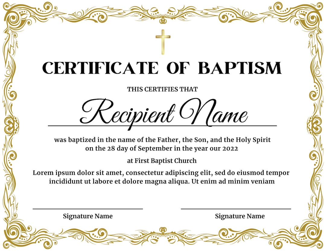 Baptism Certificate Template, Editable Baptism Certificate, Certificate ...