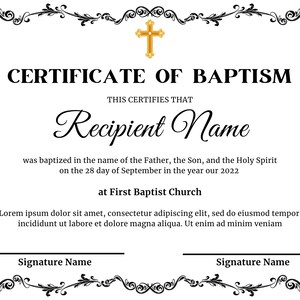 Baptism Certificate Template, Editable Baptism Certificate, Certificate ...