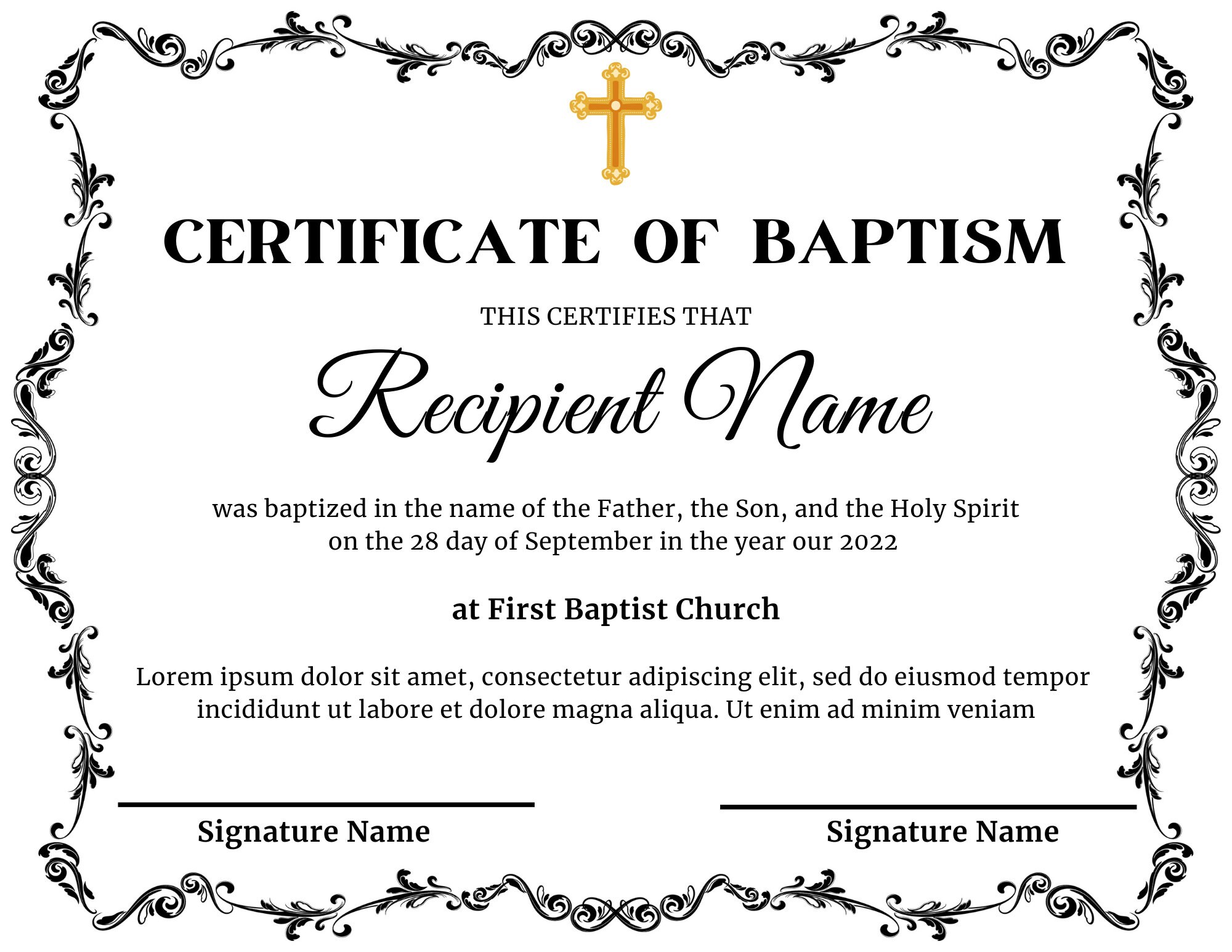 Baptism Certificate Template, Editable Baptism Certificate, Certificate ...