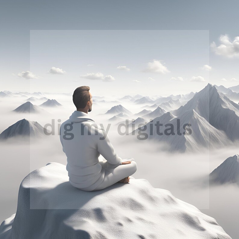 10 Man Meditating On Mountaintop Clip Art, Printable Clipart, Jpg 