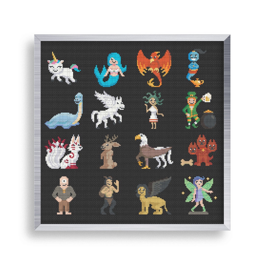 16 Cute Cryptids Cross Stitch Mini Pattern Set , Tiny Cross Stitch ...