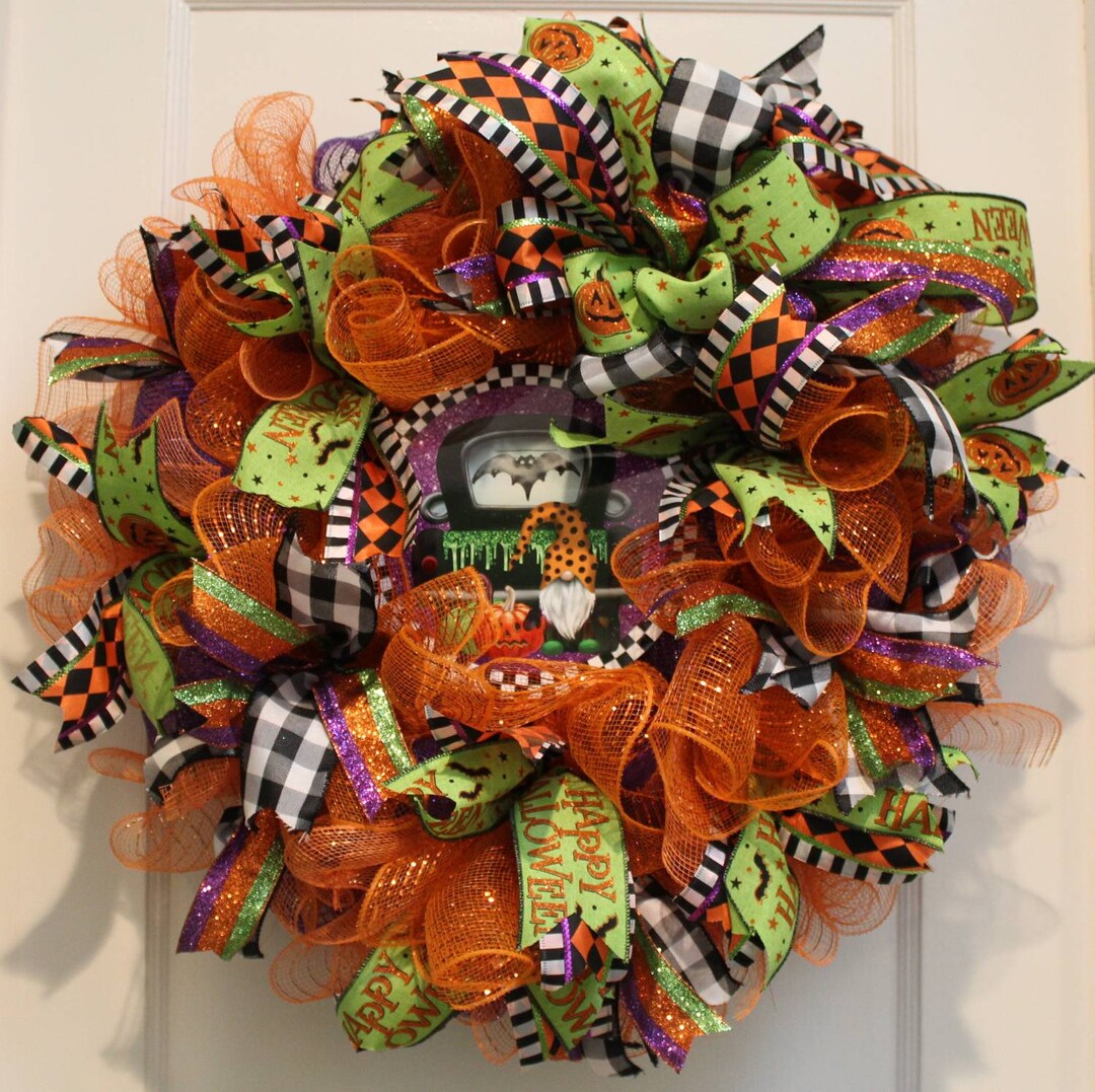 Halloween Wreath Bat Wreath Orange and Black Wreath Black - Etsy