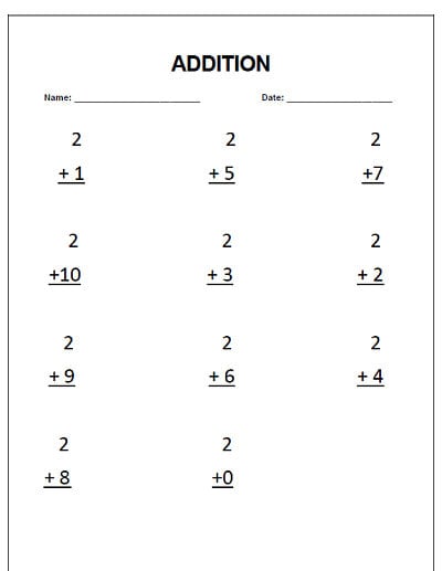 20 Printable Addition Worksheets numbers 1-10 for - Etsy