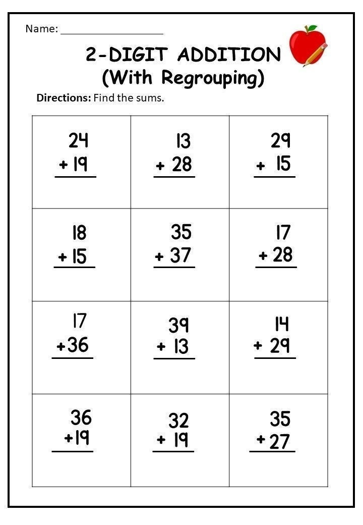 10 Printable Two Digit Addition Worksheets with Regrouping . - Etsy