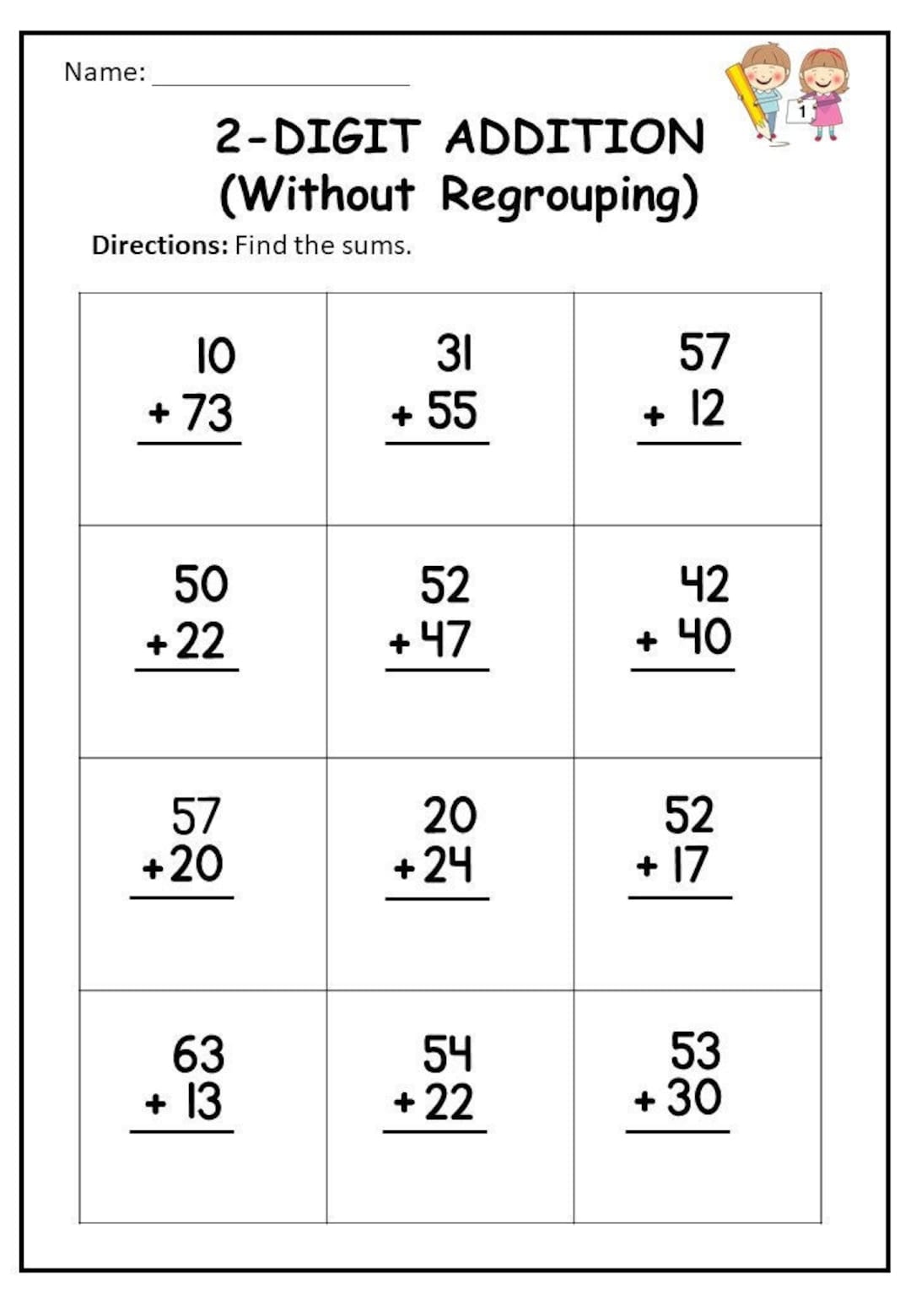 Buy 10 Printable Two Digit Addition Worksheets. Double Digit Online in ...