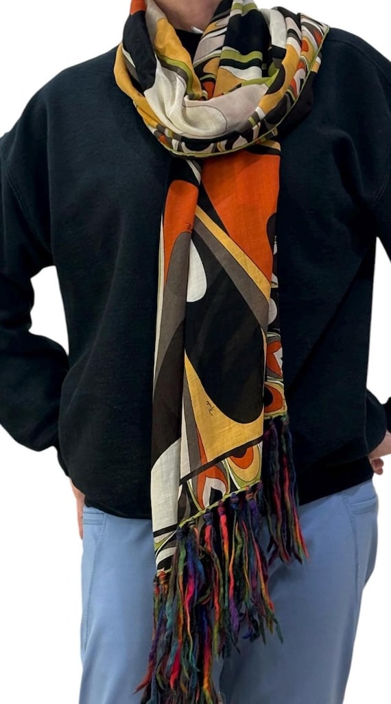 Emilio Pucci Long Scarf Vintage Fringed Scarf Ita… - image 4