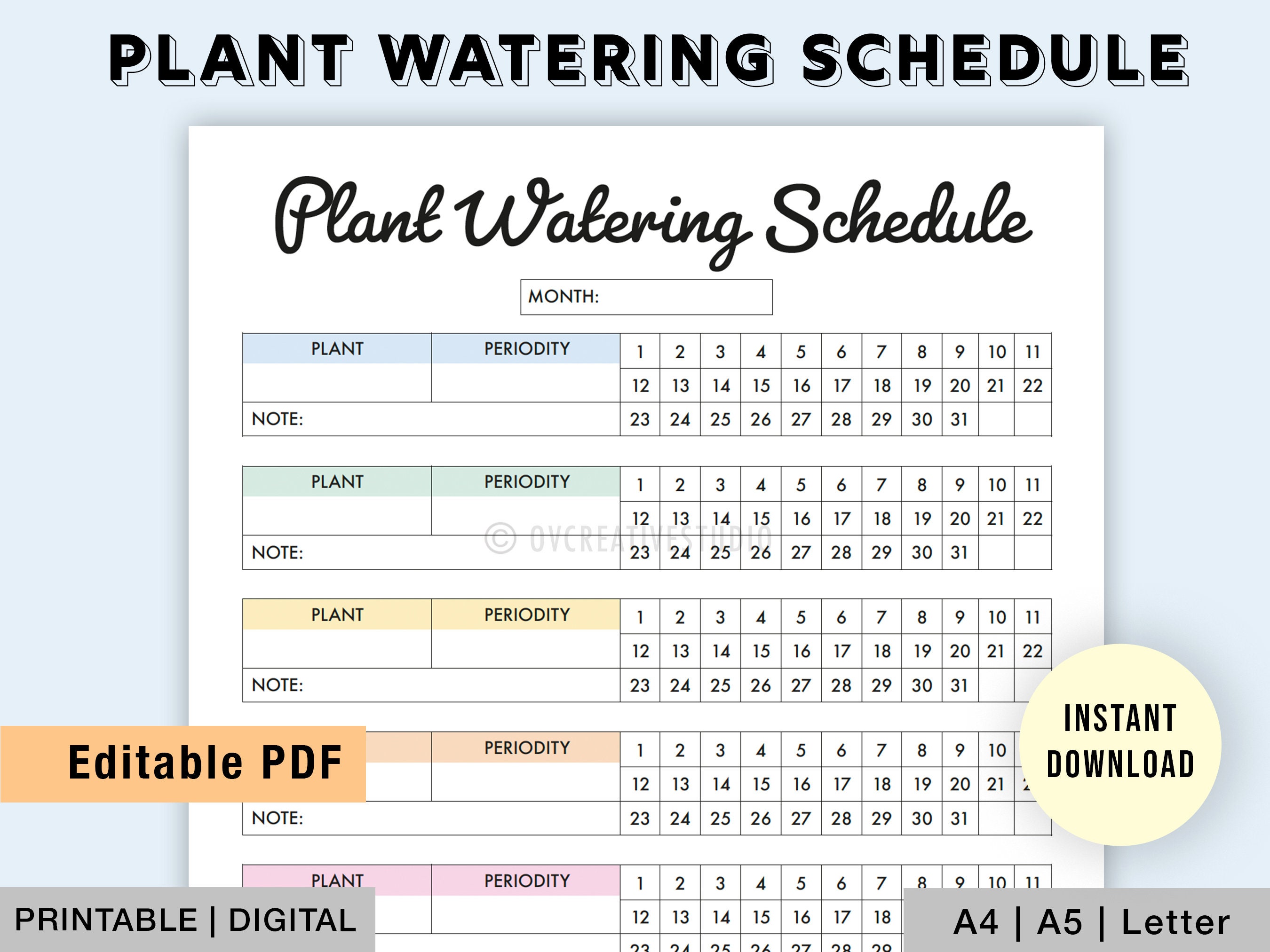 Printable Plant Watering Schedule