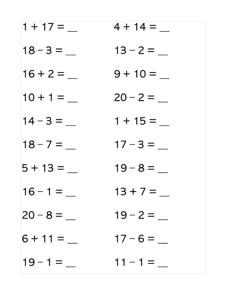 11 Pages. Addition and Subtraction Numbers 10-20 - Etsy UK