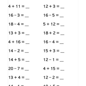 11 Pages. Addition and Subtraction Numbers 10-20 - Etsy