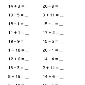 11 Pages. Addition and Subtraction Numbers 10-20 - Etsy image.