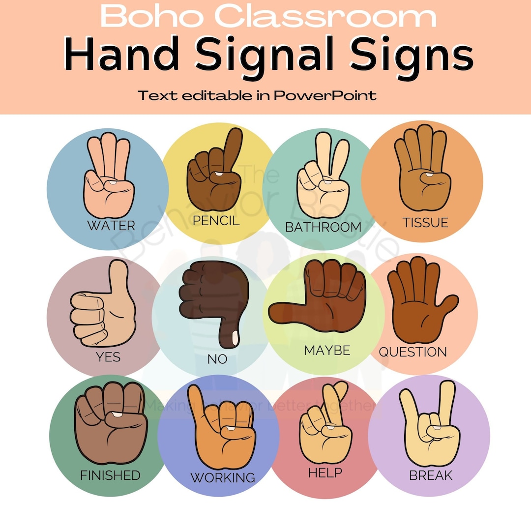 Boho Classroom Hand Signals, Hand Signal Signs for Classroom Management ...