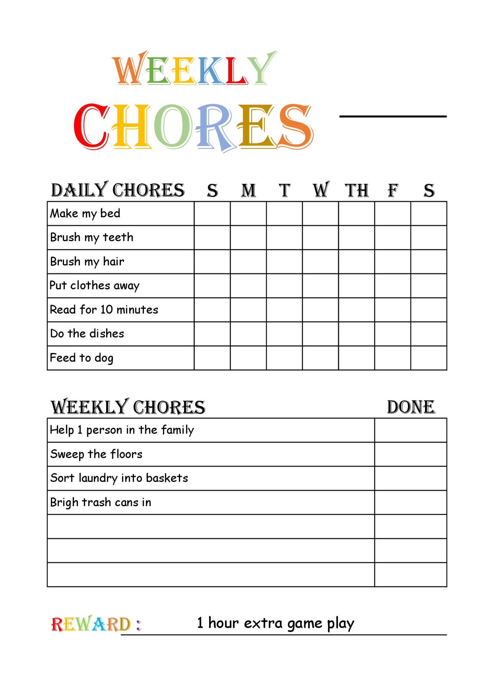 Chore Chart for Kids, Kids Chores, Kids Chore Chart, Responsibility ...