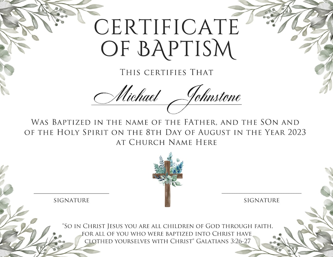 Certificate of Baptism Template Printable Baptism - Etsy