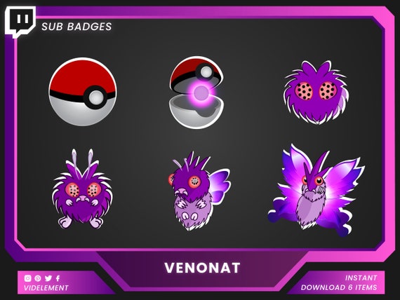 Venonat Pokemon Sub Badges Twitch Sub Badges Twitch Badges | Etsy