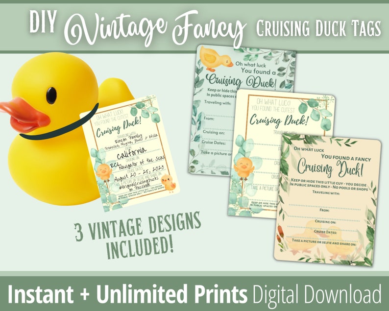 Cruising Ducks Tag Printable Digital Download Instant Cruise - Etsy