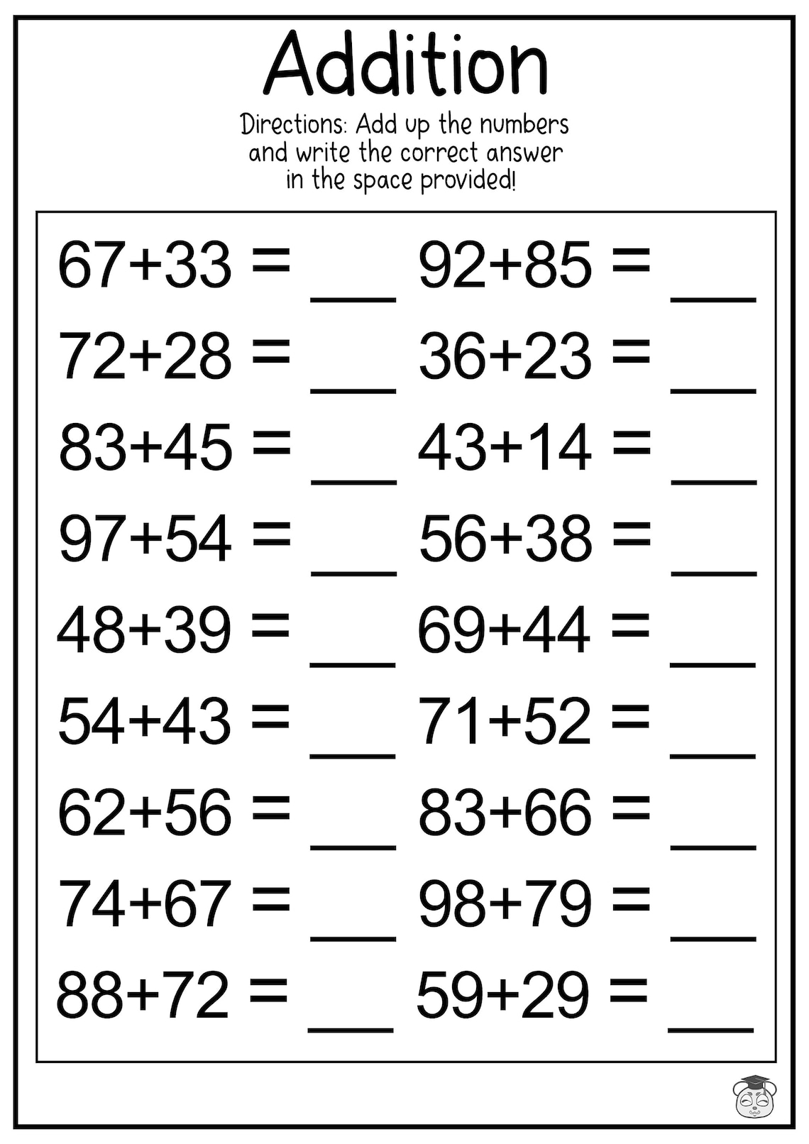 10 Printable Addition Math Worksheets Addition Practice Using Single ...