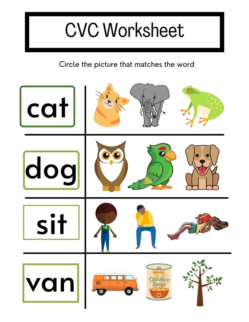 Pre-k Homeschool CVC Worksheet - Etsy