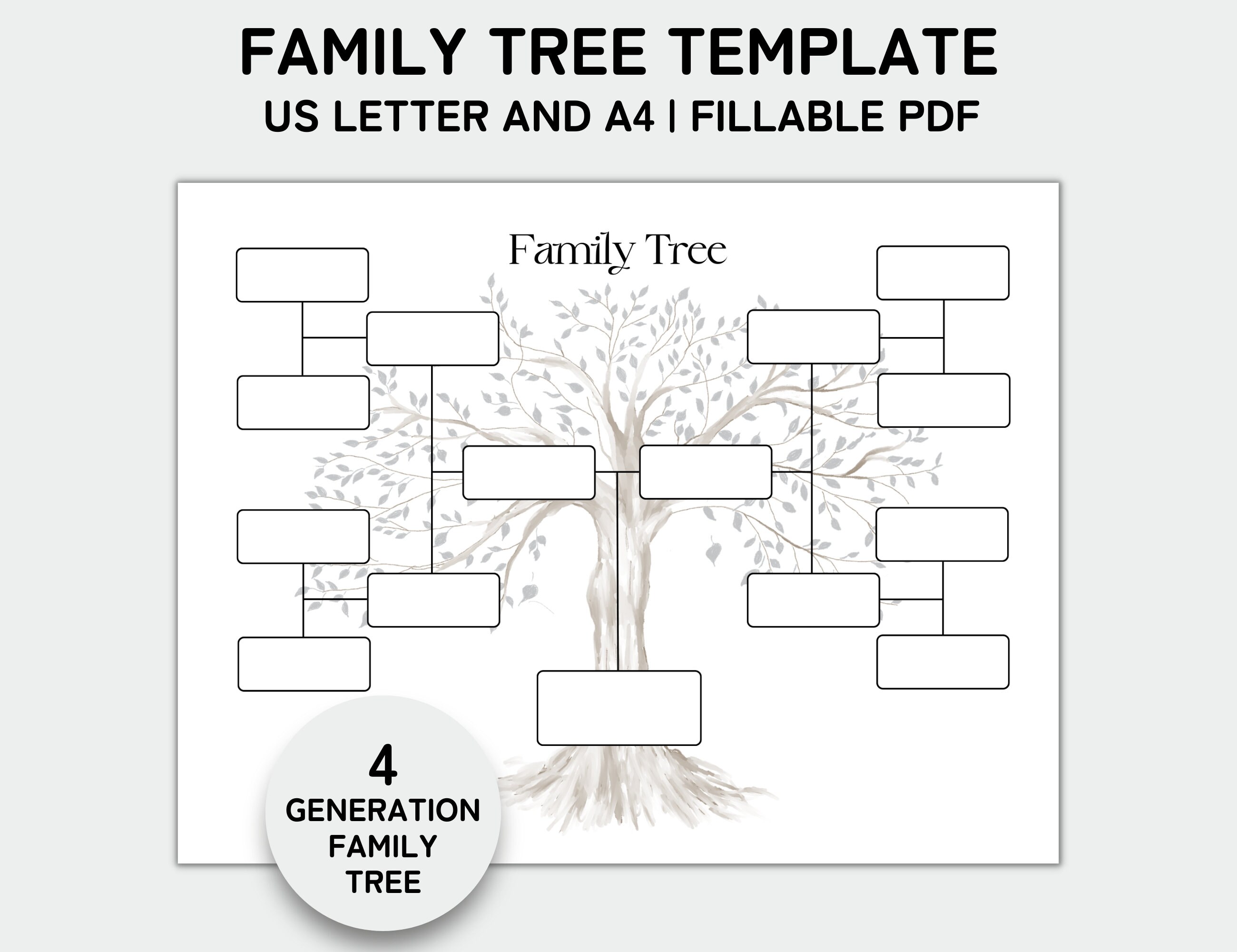 Family Tree Template 4 Generation, Family Tree Chart, Printable for ...