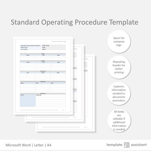 Standard Operating Procedure Template Business Document - Etsy