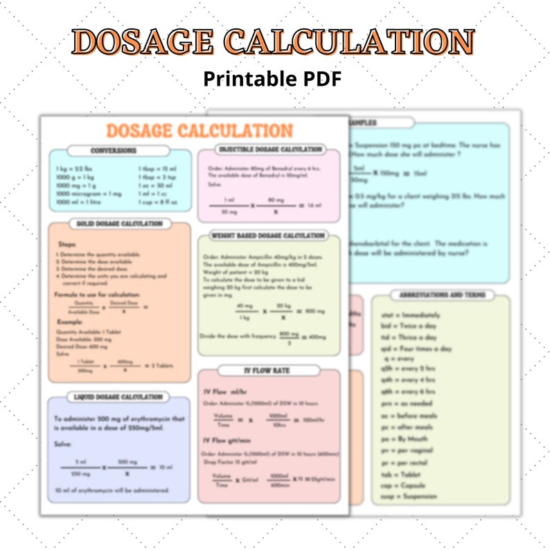 Dosage Calculations Cheat Sheet Dosage Calculations Cheat Sheet Legal ...