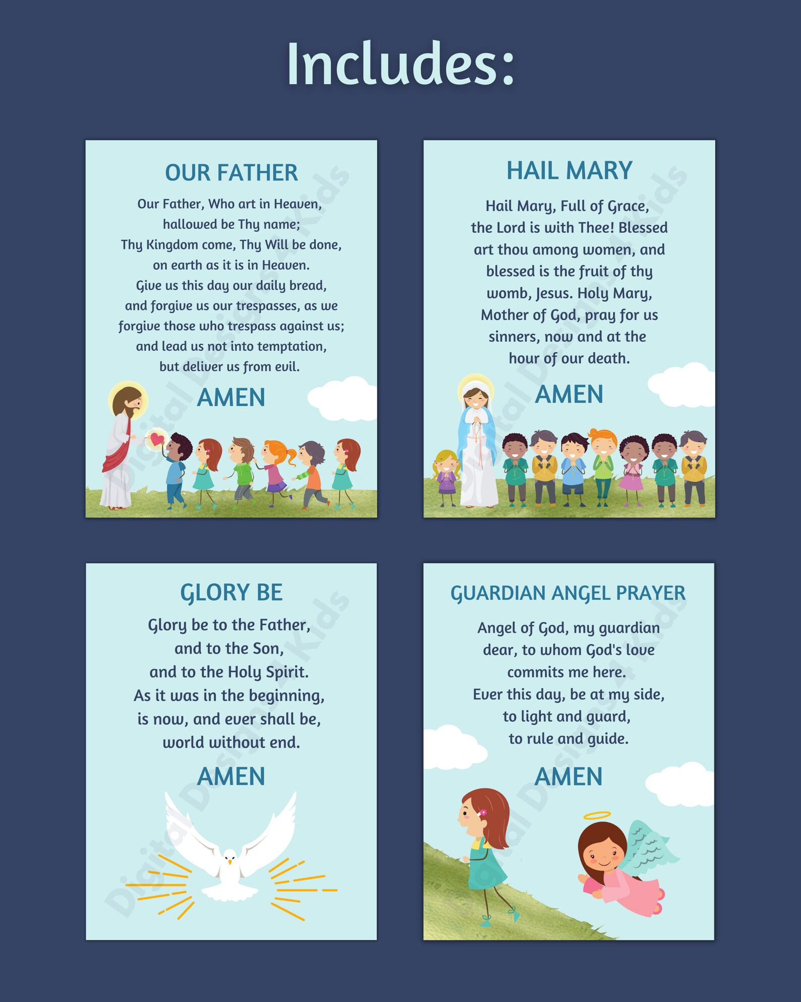 Catholic Prayer Prints for Kids Religious Set of 10 Prayers - Etsy