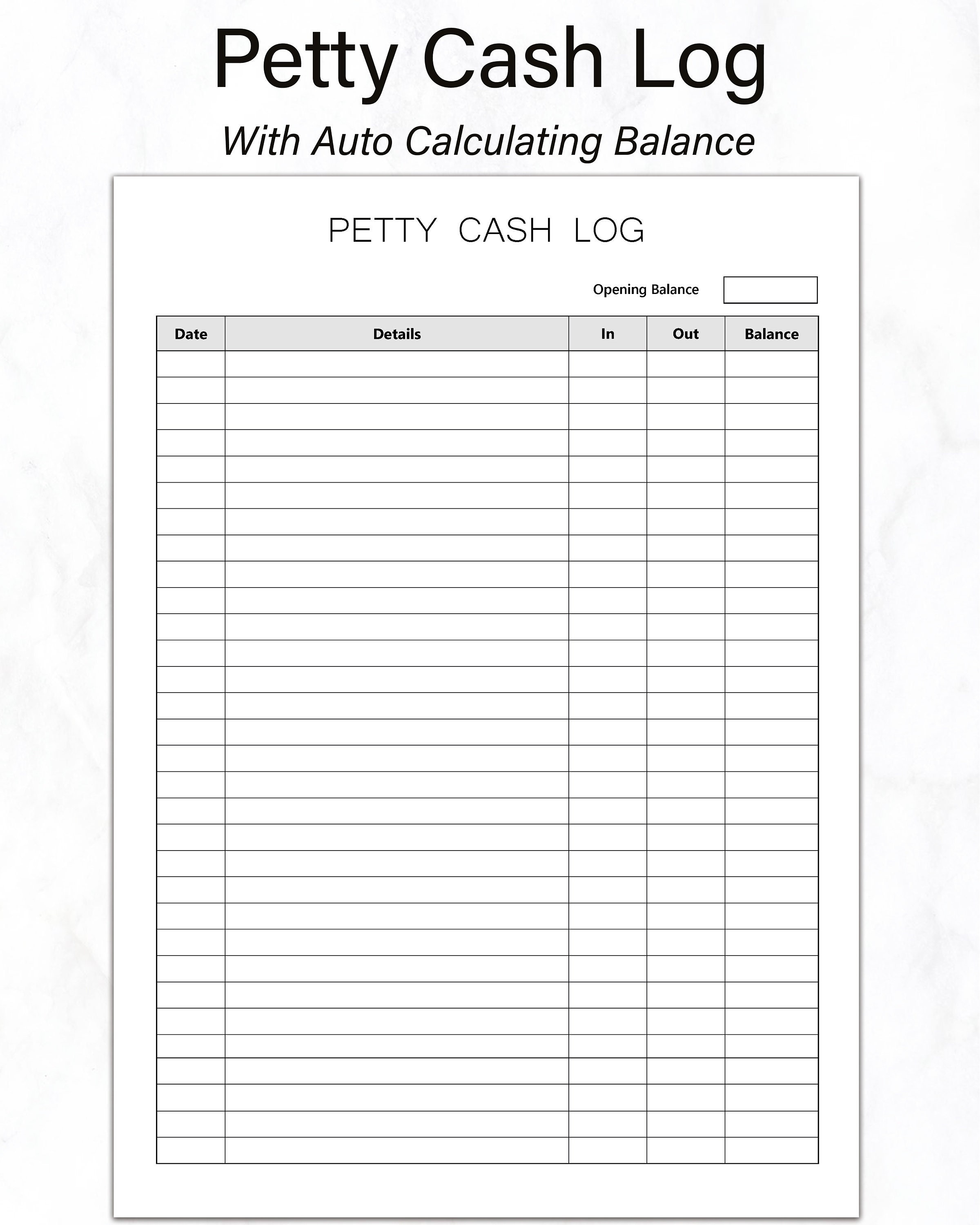 Petty Cash Log