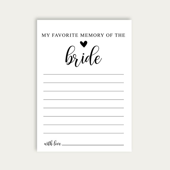 My Favorite Memory of the Bride to Be Cards Virtual Bridal - Etsy