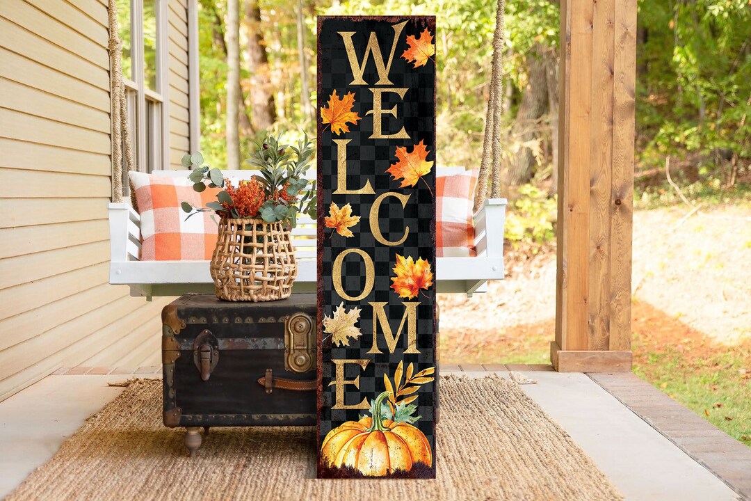 36in Welcome Fall Porch Sign Front Porch Fall Welcome Sign With Vintage ...