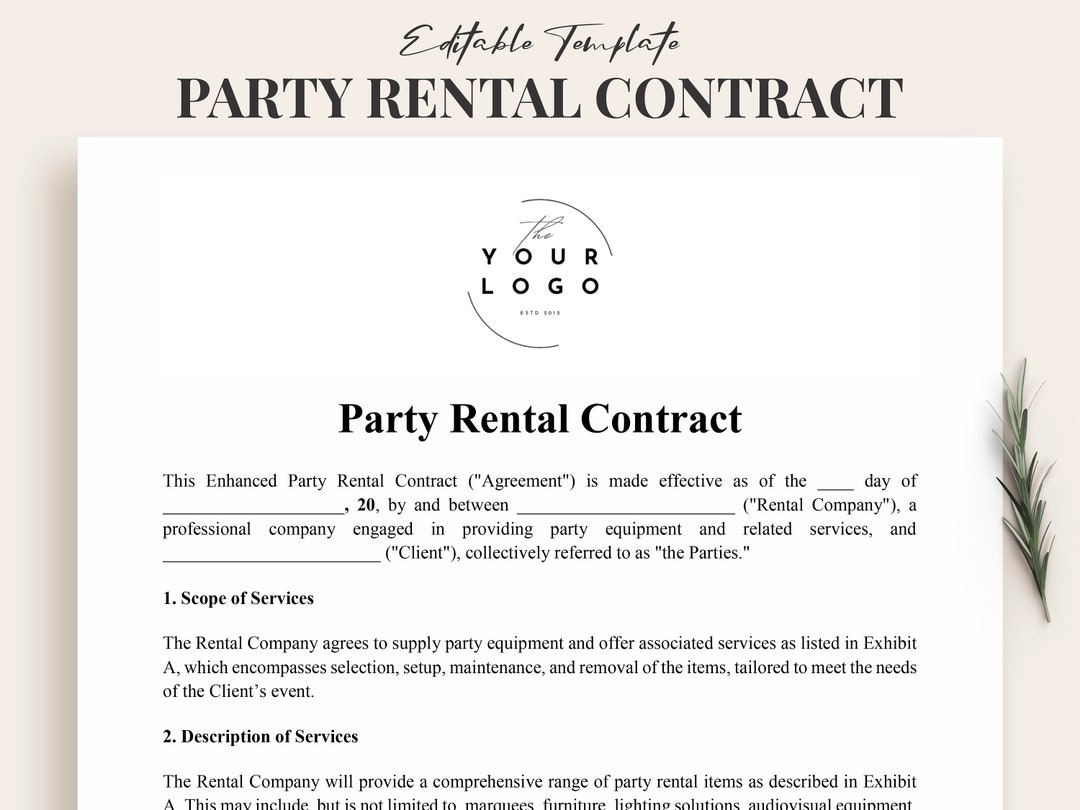 Party Rental Contract, Event Rental Agreement, Chair Rental Agreement ...