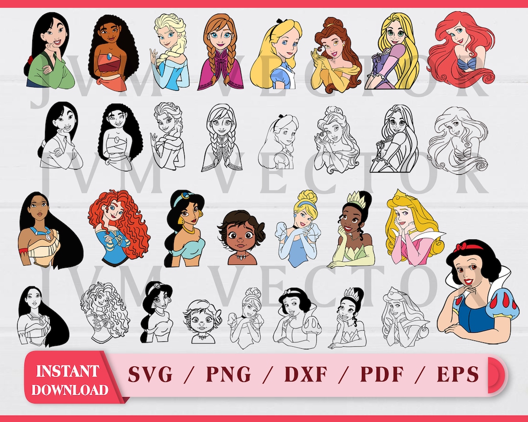 Princess Vector SVG Bundle, Clipart, Eps, Png, Dxf, Pdf, Layered ...