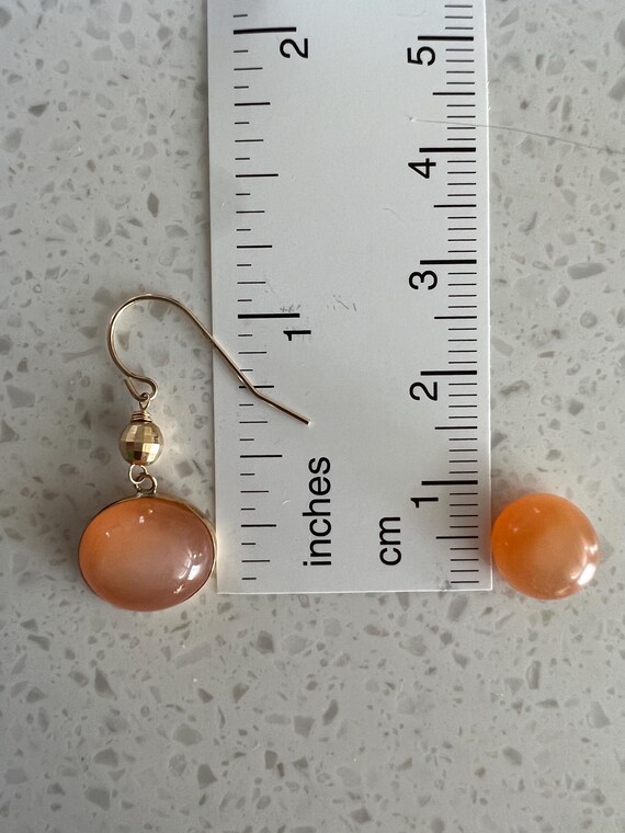 Vintage peach moonstone earrings in 14k yellow go… - image 4