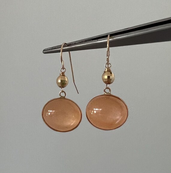 Vintage peach moonstone earrings in 14k yellow go… - image 5