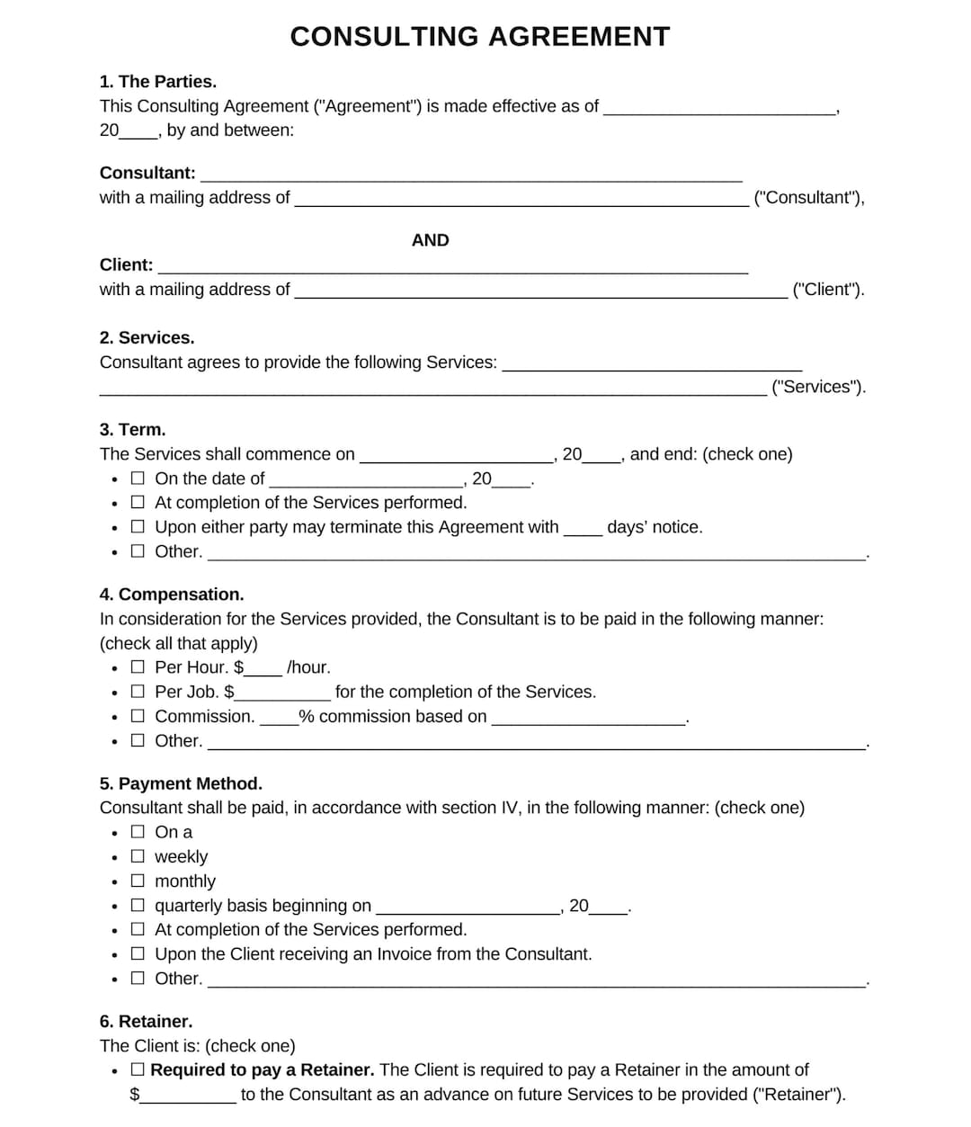 Printable Consulting Agreement, Editable Consulting Agreement Forms ...