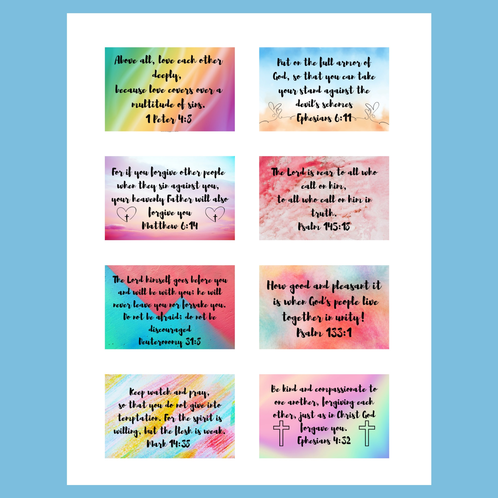 48 Printable Scripture Cards, Bible Verses, Colorful Inspiration Cards ...