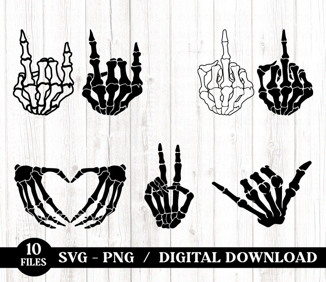 Skeleton Hands Bundle Svg Png, Cutting Files, Skeleton Peace Sign Svg ...