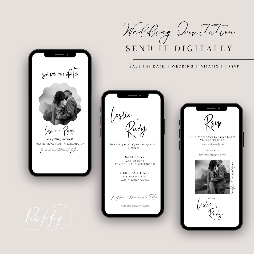 Digital Wedding Invitation Card, Modern Wedding Invitation, Electronic ...