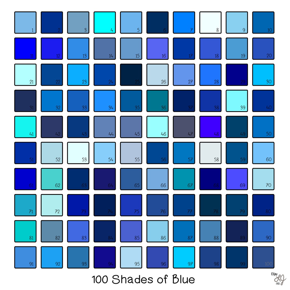 Shades of Blue Digital Paper. 100 Shades of Blue. Blue Solid Digital ...