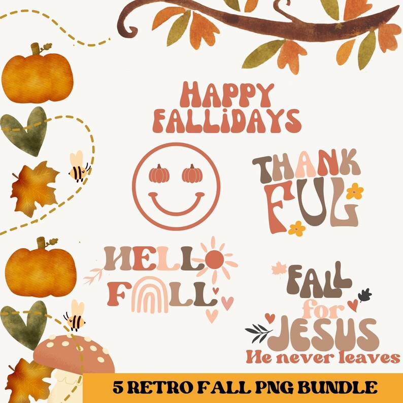 Retro Fall Png Fall Png Bundle Fall Png Pumpkin Png Happy - Etsy