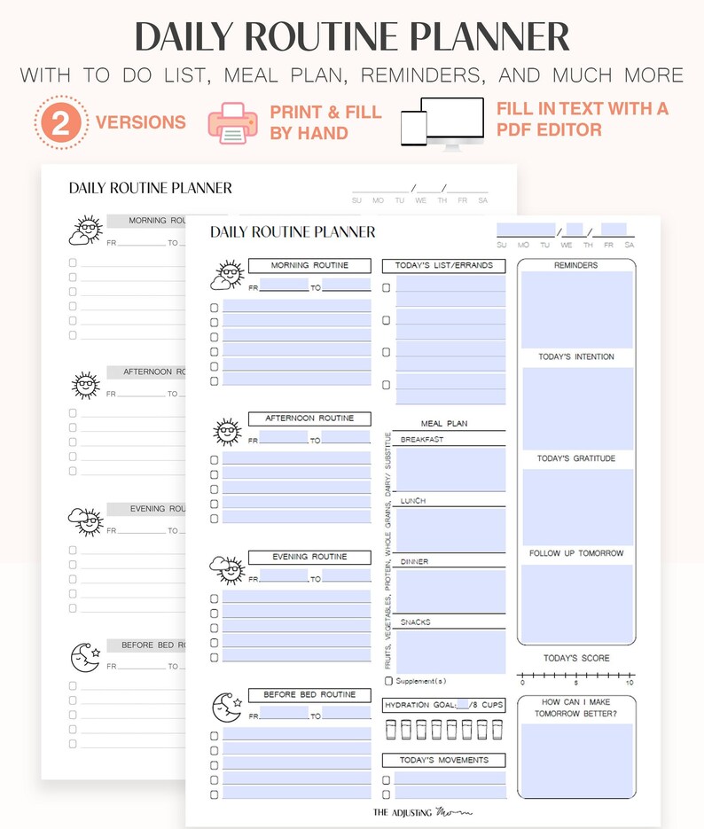 Editable & Printable Daily Routine Planner Great for Stay at - Etsy