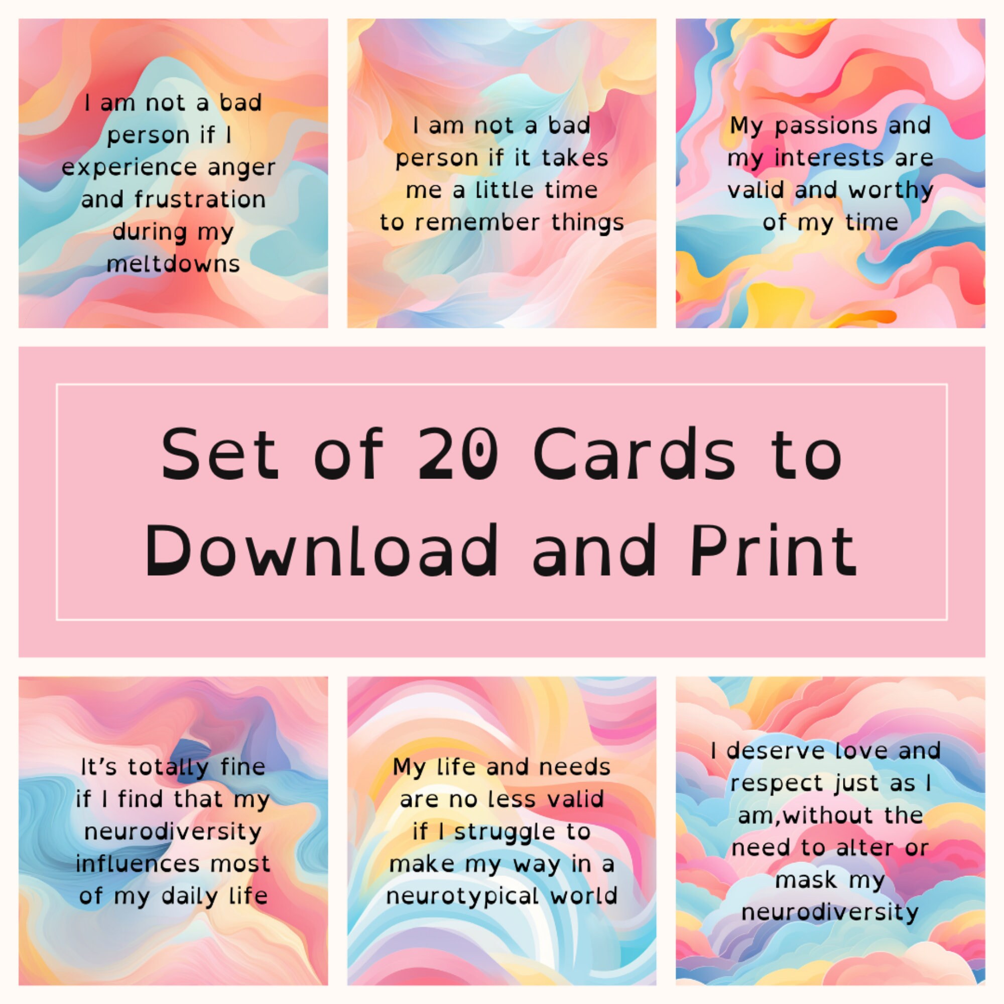 Printable Affirmation Cards for Neurodiversity, Neurodivergent ...