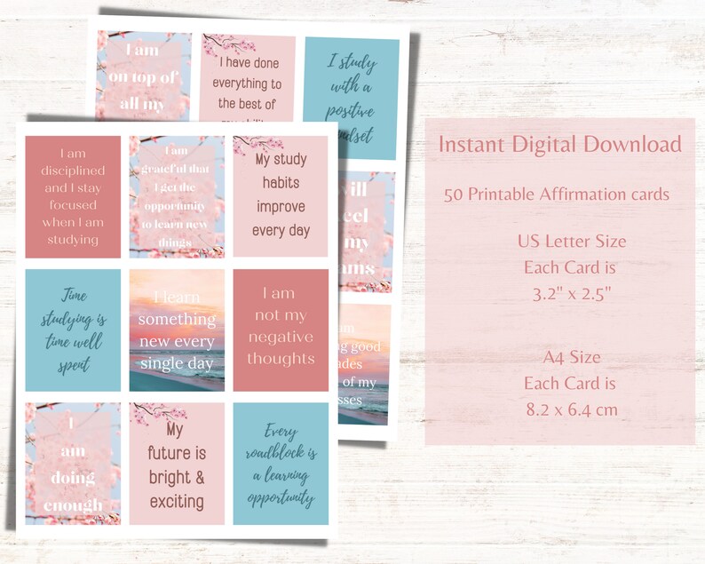 50 Printable Positive Affirmation Cards for University/college Students ...