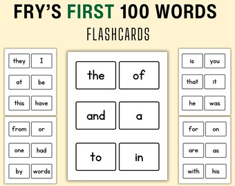 24 Printable Fry's First Hundred Sight Word Flashcards Kindergarten-1st ...