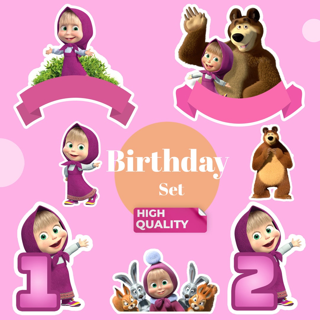 Masha and the Bear Clipart, Cake Topper, Birthday Party Supplies ...