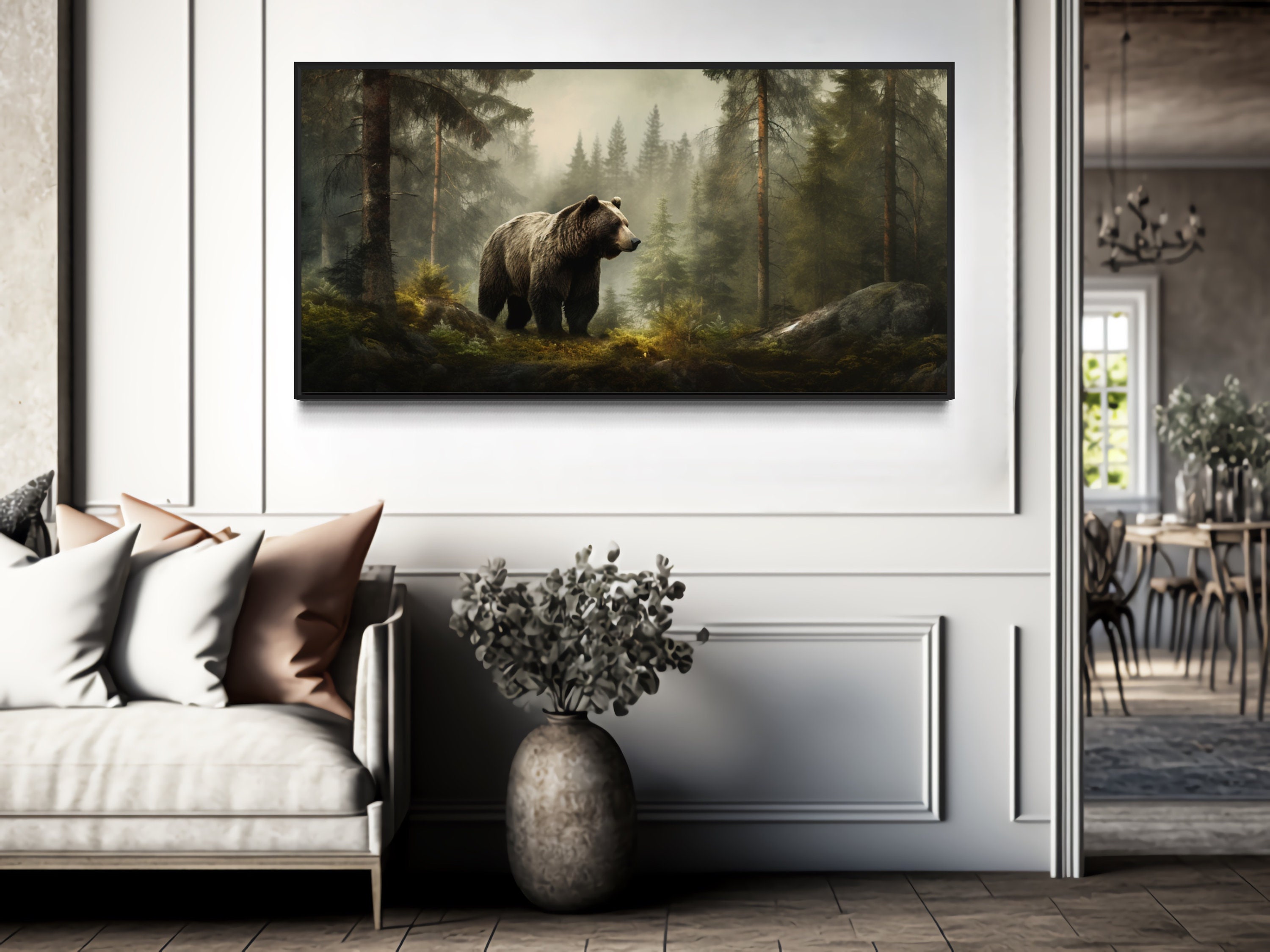 Brown Grizzly Bear Foggy Forest Painting Canvas Print Bear - Etsy