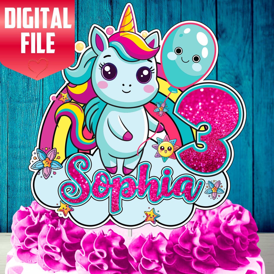 DIGITAL FILE Unicorn. Printable Unicorn Cake Topper, Birthday Unicorn ...